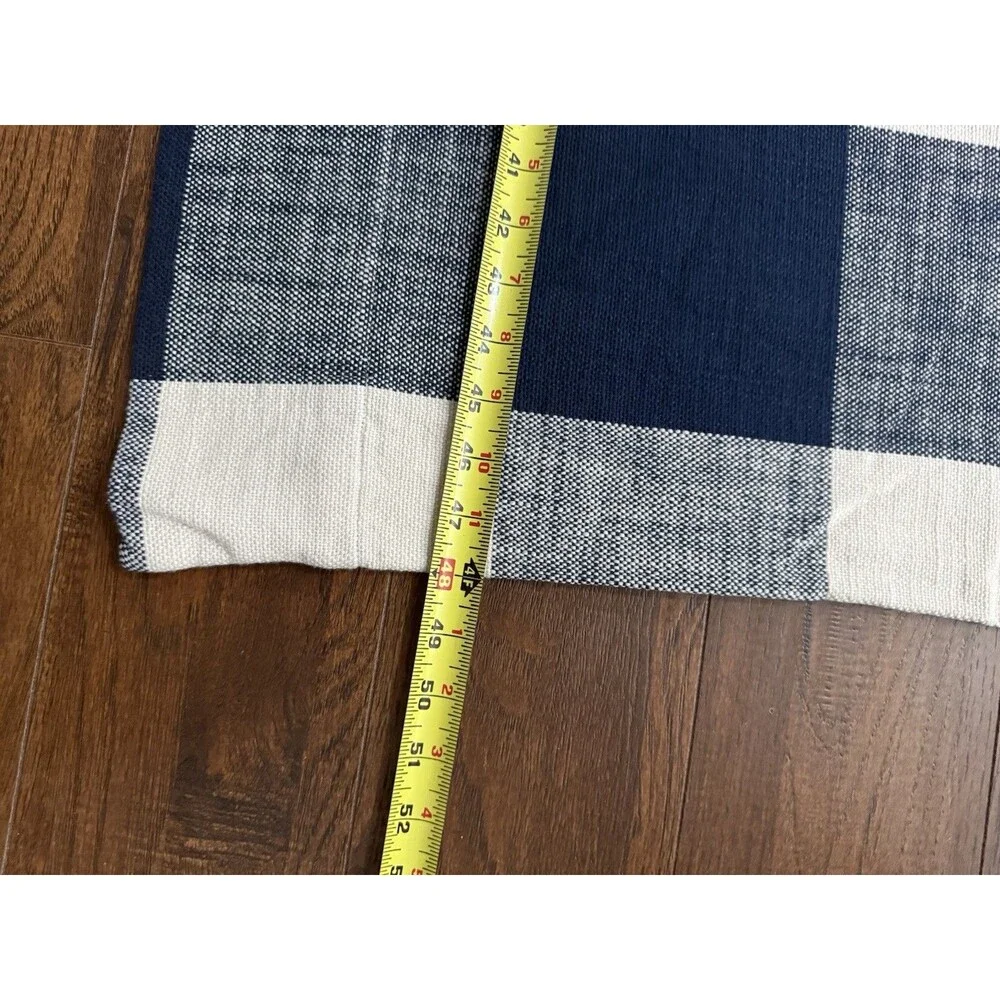Pottery Barn Two (2) Bryce Check Drapes 50x84 Off White Bone Blue buffalo Plaid